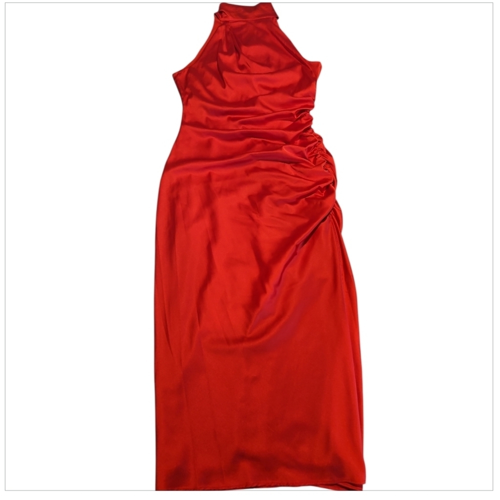 NWT Badgley Mischka Red Satin Midi Dress sz 10 - Picture 2 of 8
